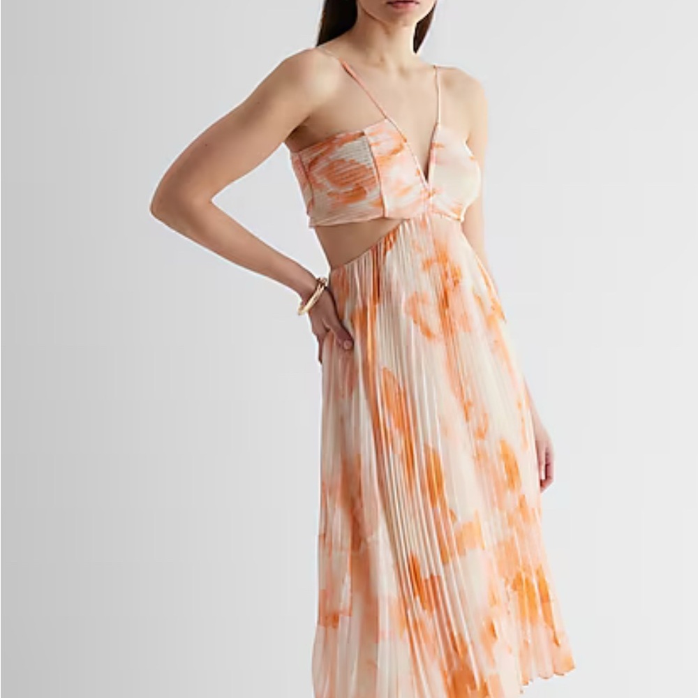 GORGEOUS EXPRESS Floral V-Neck Pleated Cutout Midi Dress NWT~Size XL